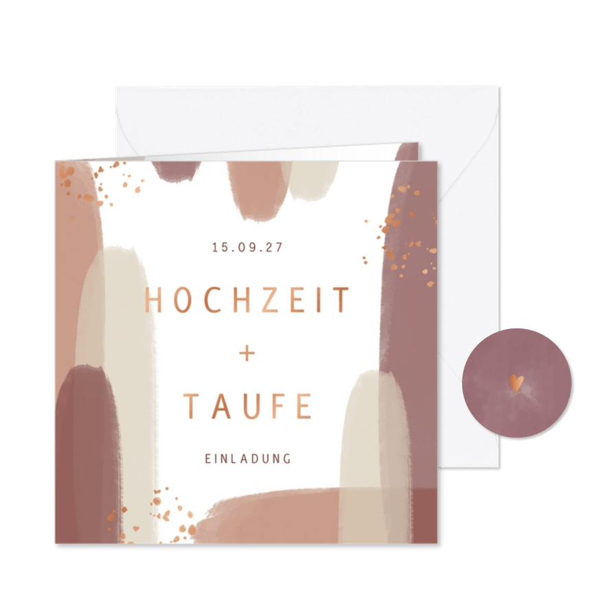Einladung zur Hochzeit+Taufe Pinselstriche kupfer - Karteneindruck