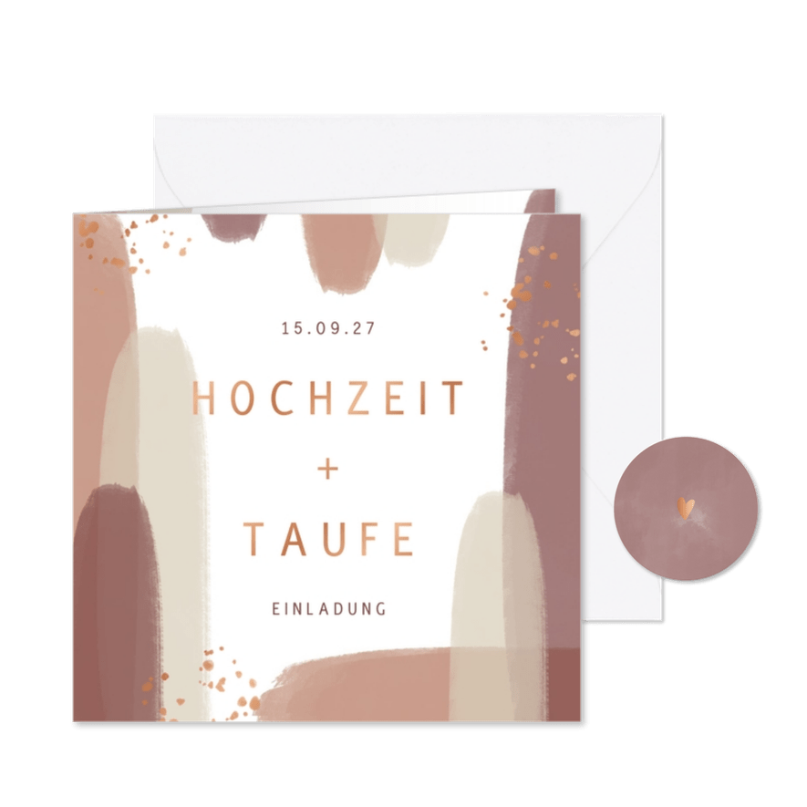 Einladung zur Hochzeit+Taufe Pinselstriche kupfer - Karteneindruck