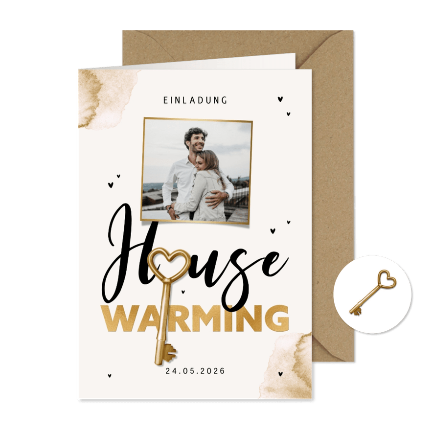 Einladung zur Housewarming Schlüssel & Foto - Karteneindruck
