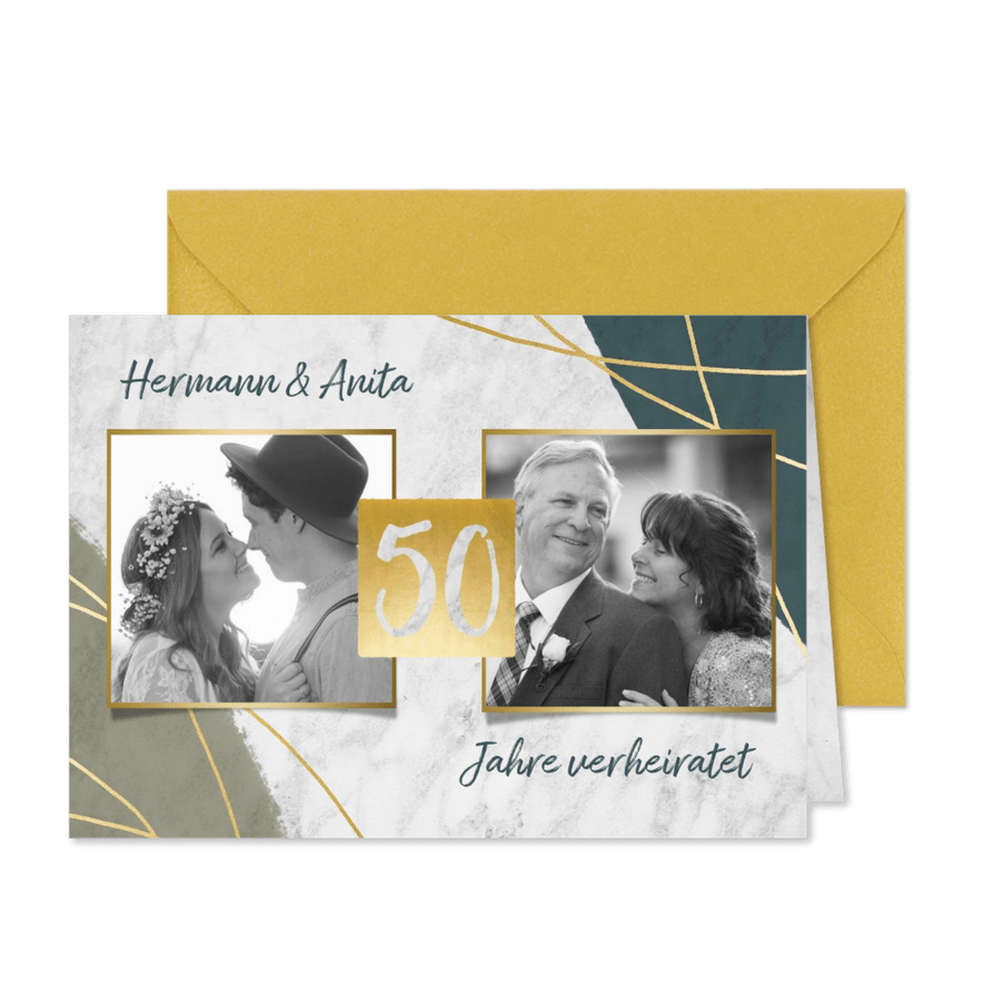 Einladung zur Jubiläumsfeier goldene Hochzeit mit Fotos - Karteneindruck
