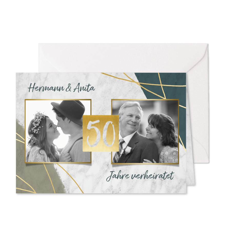 Einladung zur Jubiläumsfeier goldene Hochzeit mit Fotos - Karteneindruck
