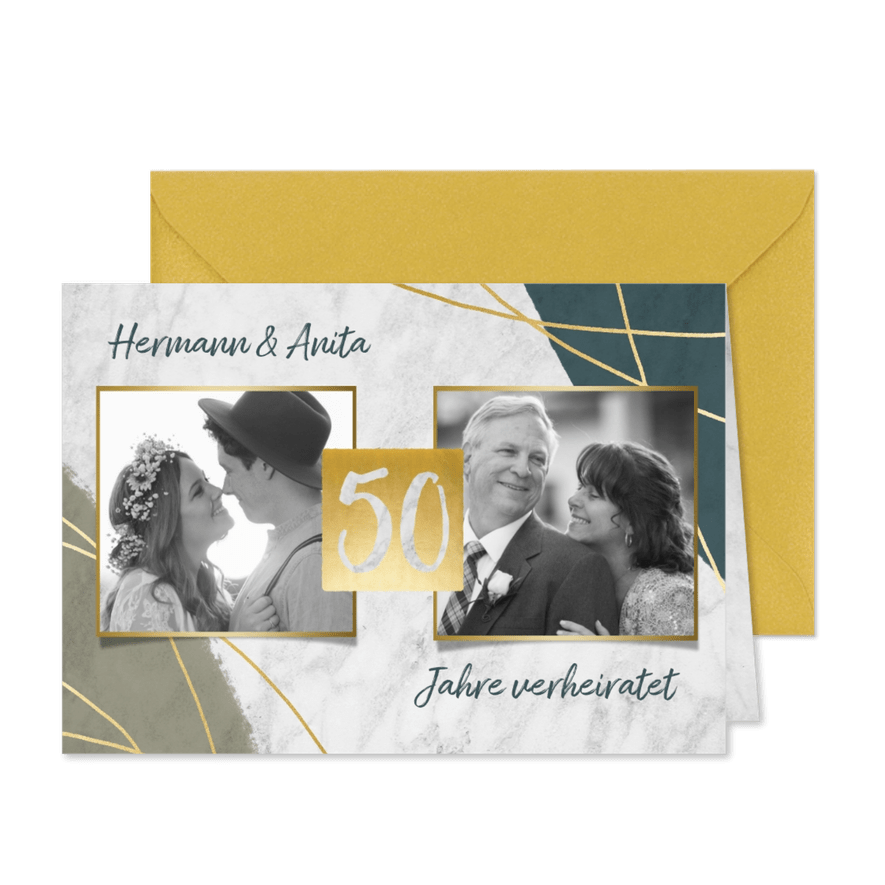Einladung zur Jubiläumsfeier goldene Hochzeit mit Fotos - Karteneindruck