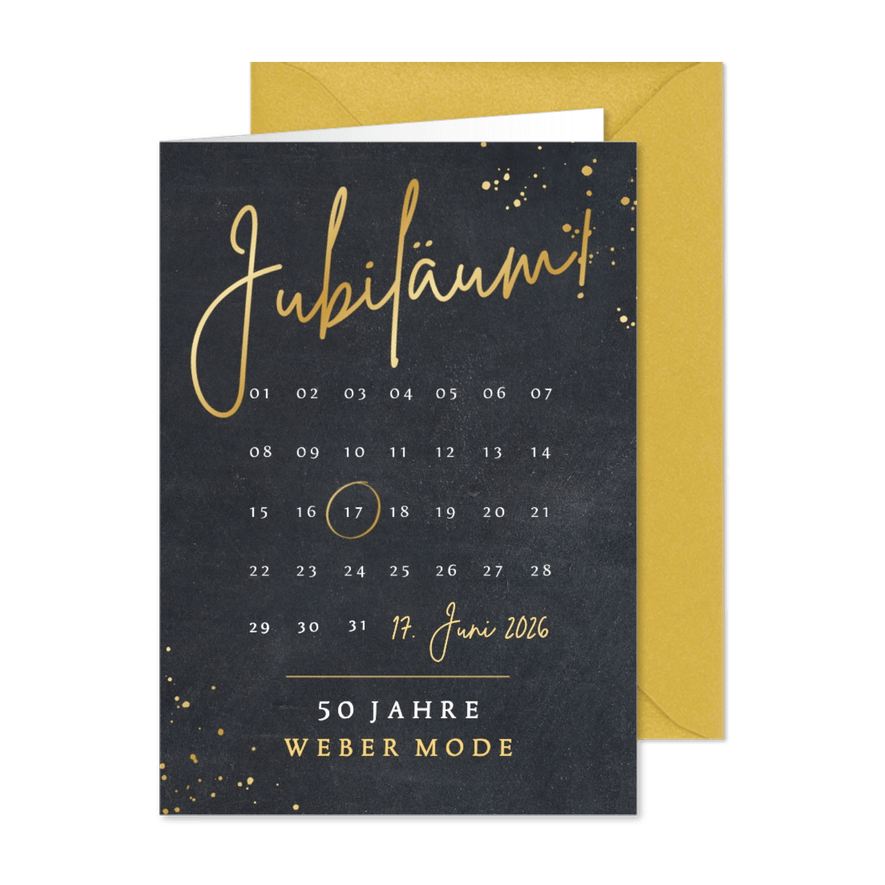 Einladung zur Jubiläumsfeier mit Kalender - Karteneindruck
