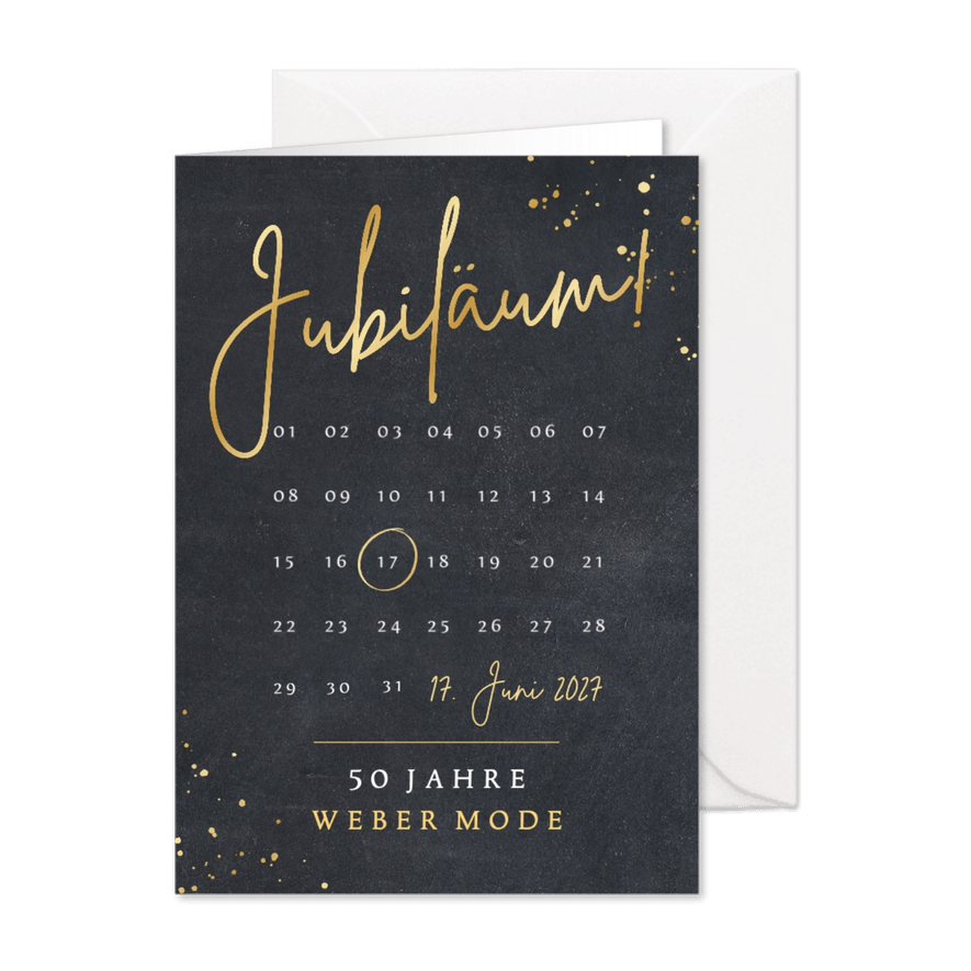 Einladung zur Jubiläumsfeier mit Kalender - Karteneindruck
