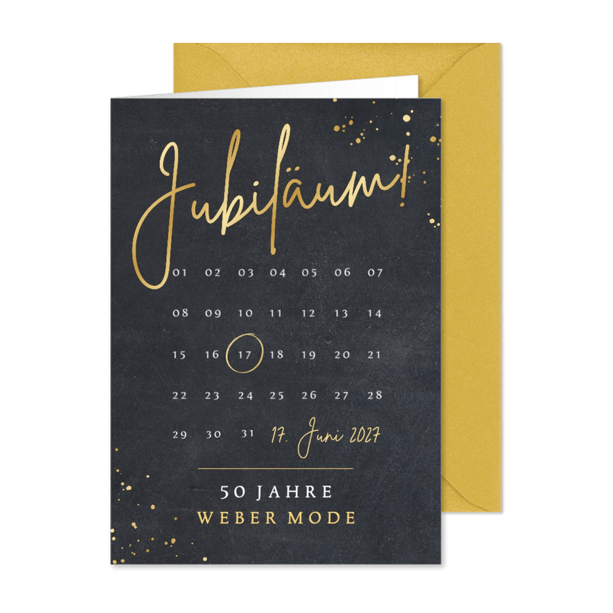 Einladung zur Jubiläumsfeier mit Kalender - Karteneindruck
