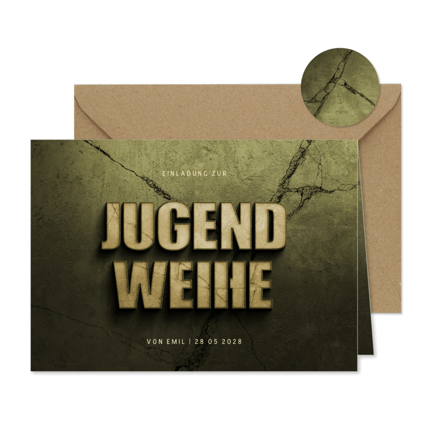 Einladung zur Jugendweihe Betonlook - Karteneindruck

