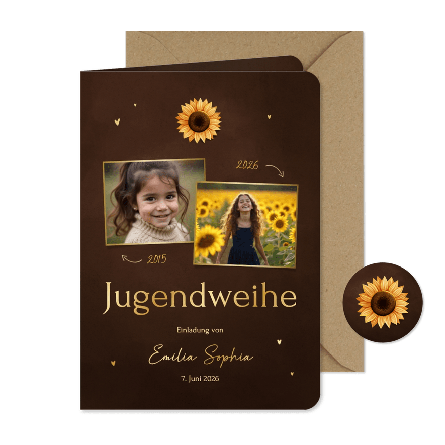 Einladung zur Jugendweihe Fotos & Sonnenblume - Karteneindruck
