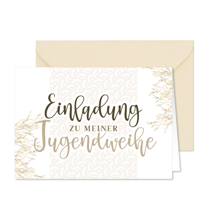 Einladung zur Jugendweihe mit Gräsern und Muster - Karteneindruck
