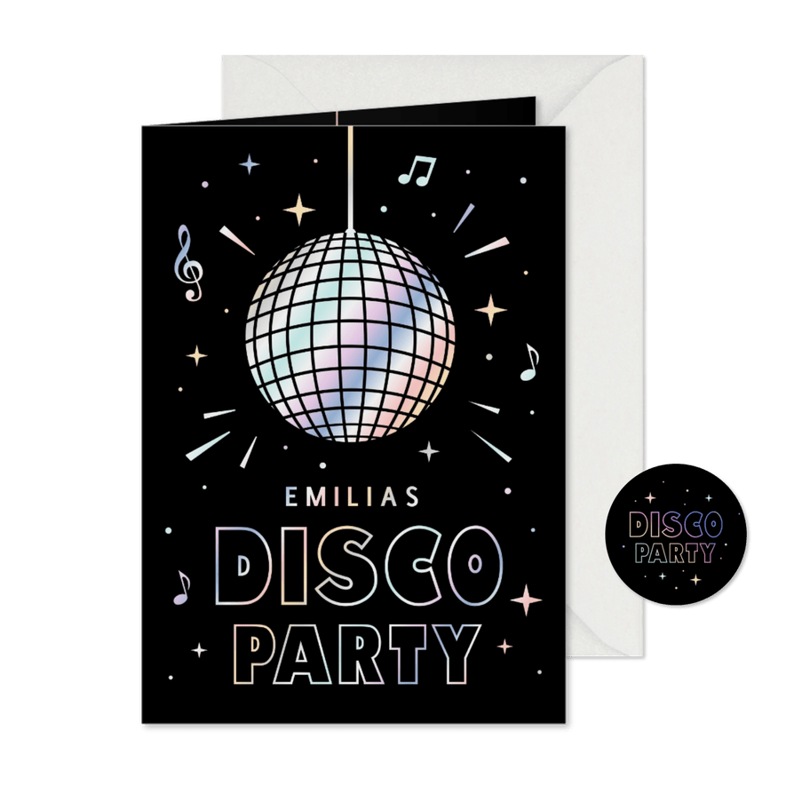 Einladung zur Kinder-Discoparty holografisch - Karteneindruck