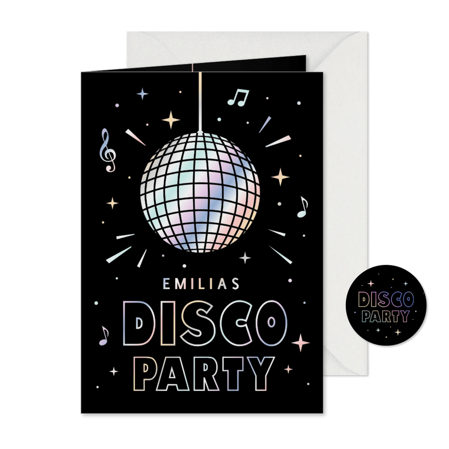 Einladung zur Kinder-Discoparty holografisch - Karteneindruck
