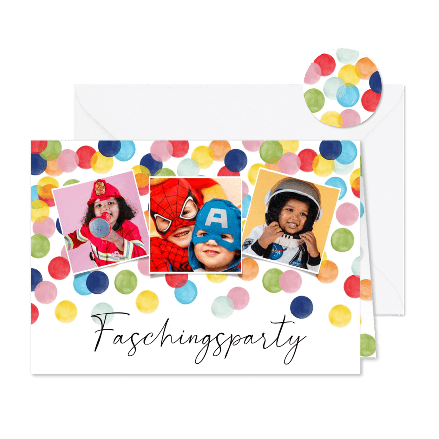 Einladung zur Kinder-Faschingsparty Fotocollage - Karteneindruck