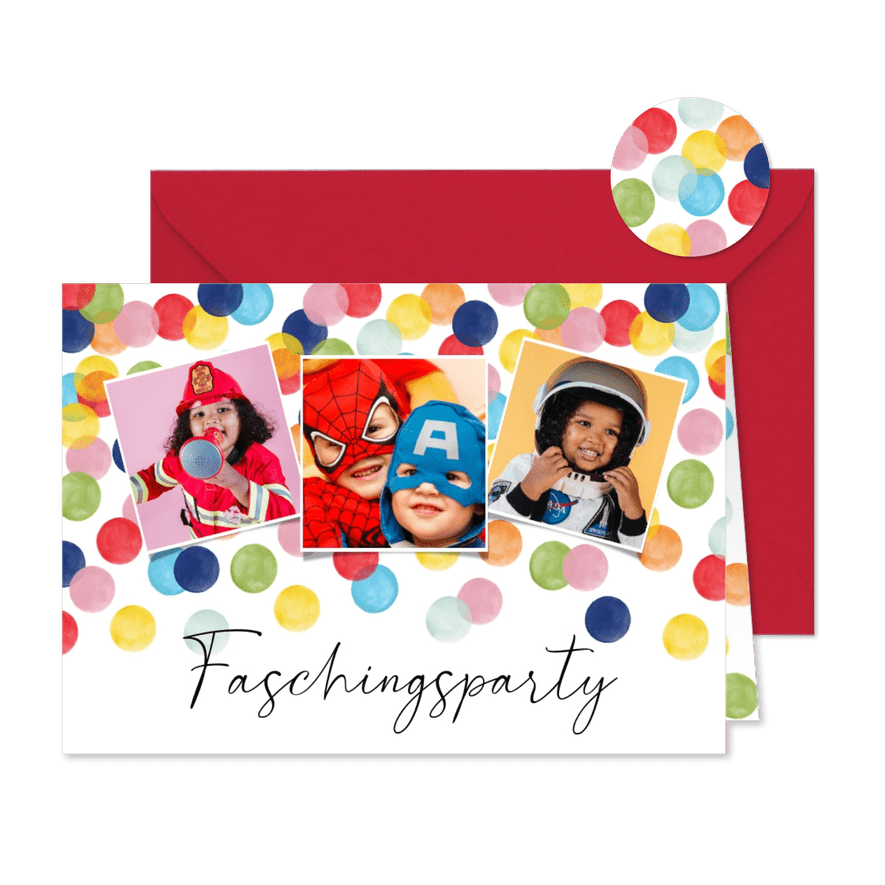Einladung zur Kinder-Faschingsparty Fotocollage - Kartenvorschau
