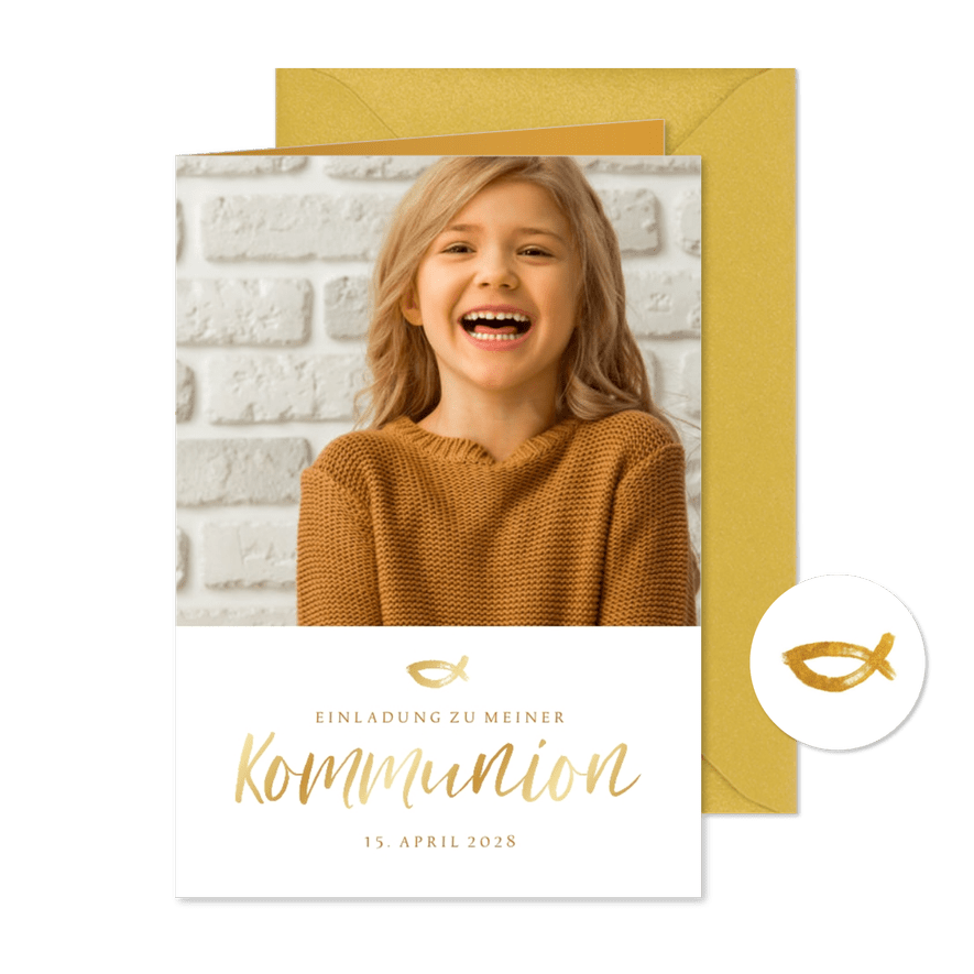 Einladung zur Kommunion eigenes Foto Handschrift - Karteneindruck