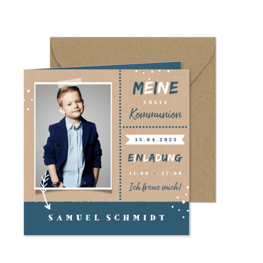 Einladung zur Kommunion Foto auf Kraftpapier - Karteneindruck