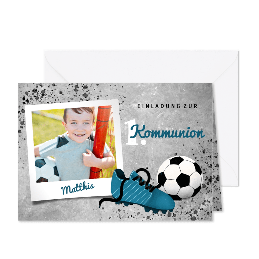 Einladung zur Kommunion Foto & Fußball - Karteneindruck