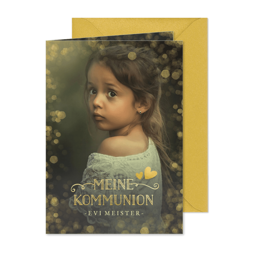 Einladung zur Kommunion Foto & Gold - Karteneindruck