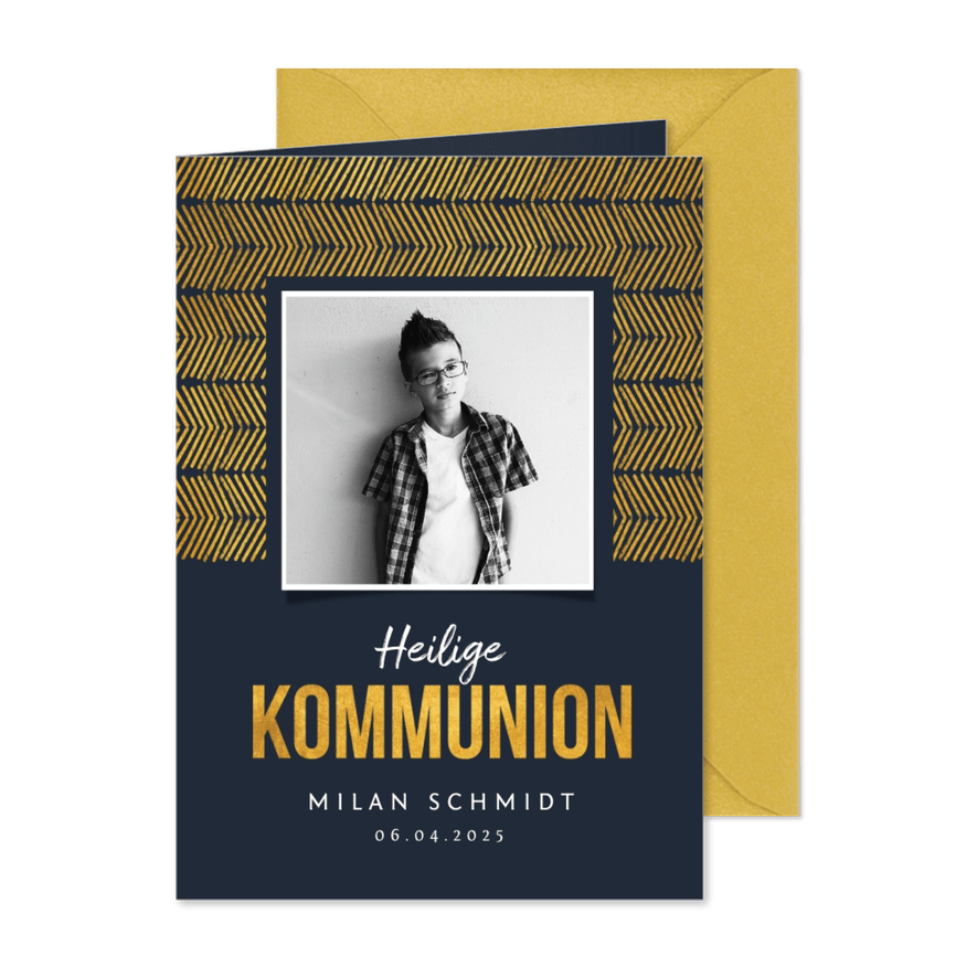 Einladung zur Kommunion Foto & Goldlook - Karteneindruck
