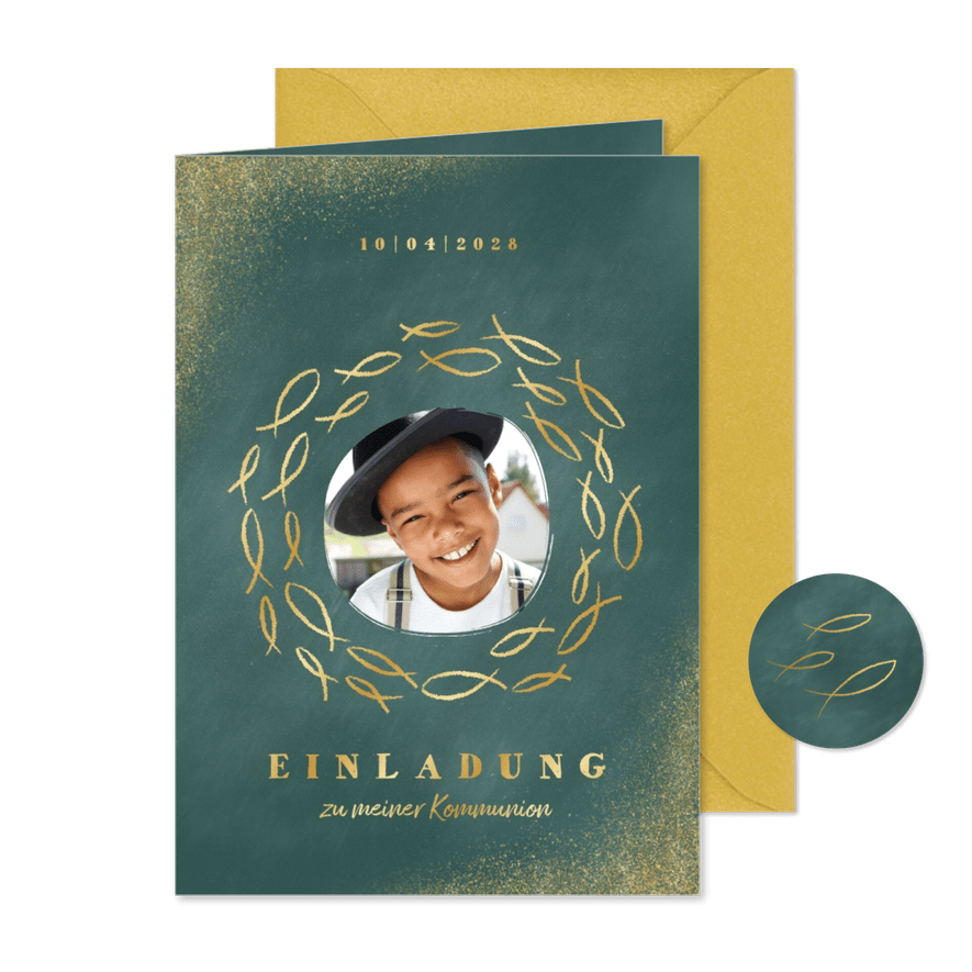 Einladung zur Kommunion Foto und Goldfische - Kartenvorschau