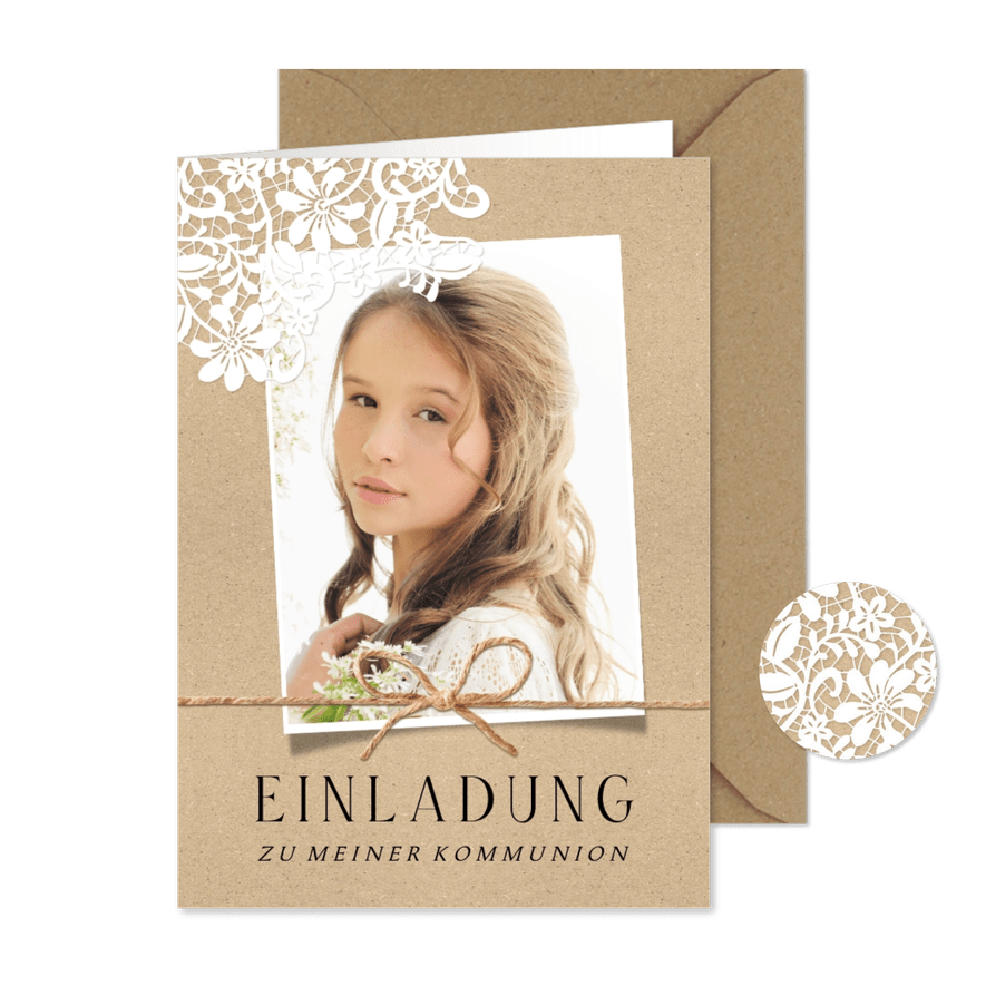 Einladung zur Kommunion Foto & Spitze - Karteneindruck
