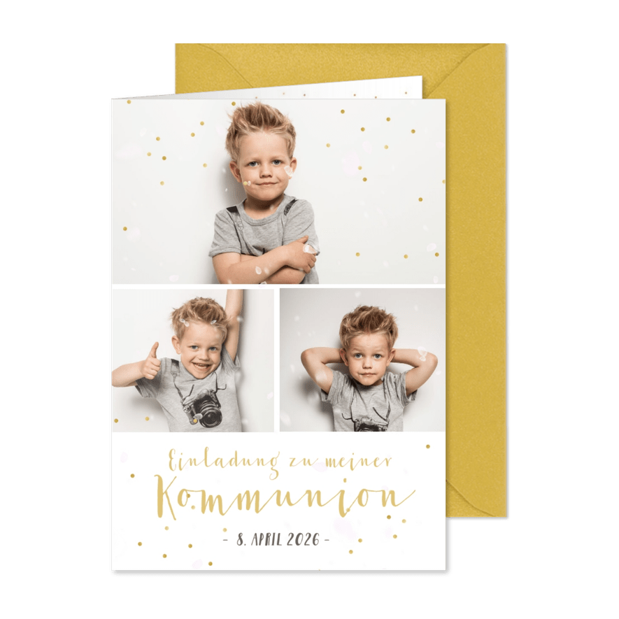 Einladung zur Kommunion Fotocollage Junge - Karteneindruck

