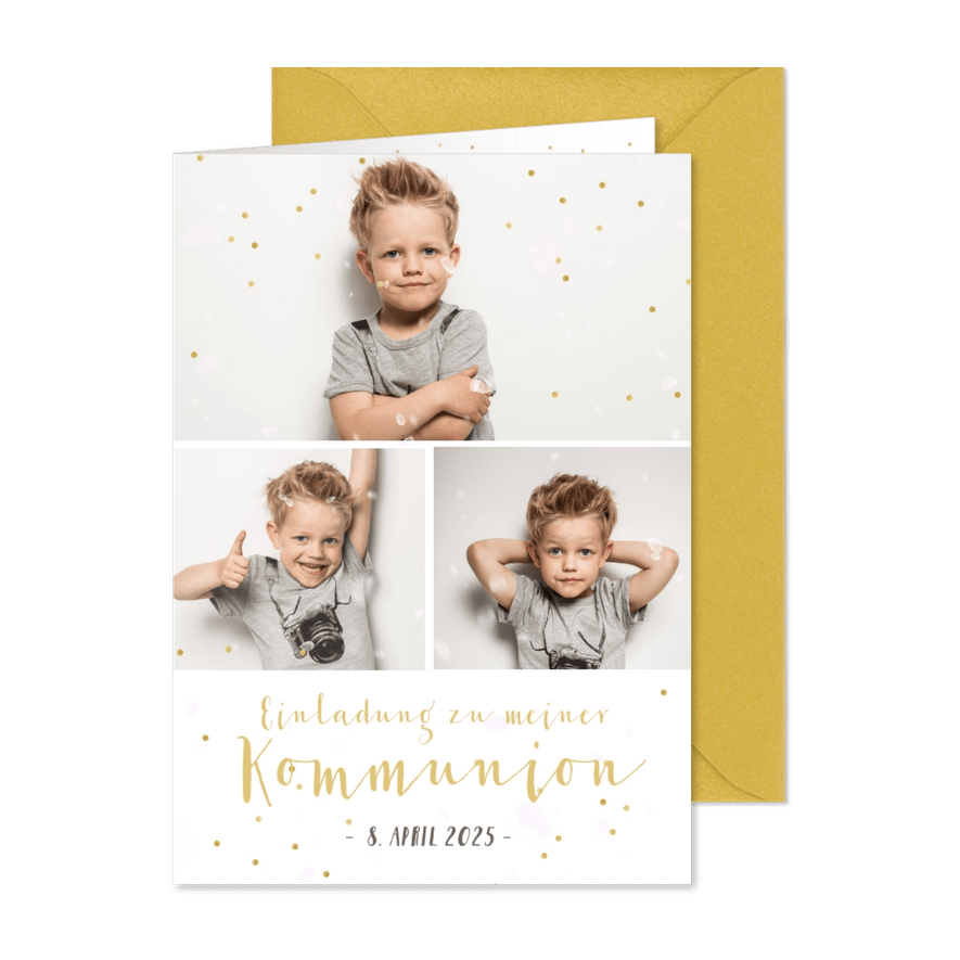 Einladung zur Kommunion Fotocollage Junge - Karteneindruck