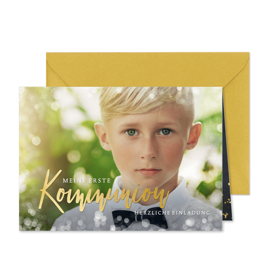 Einladung zur Kommunion Fotokarte Junge - Karteneindruck