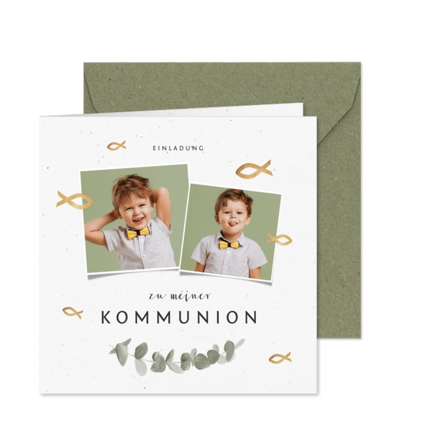 Einladung zur Kommunion Fotos und Fische - Karteneindruck
