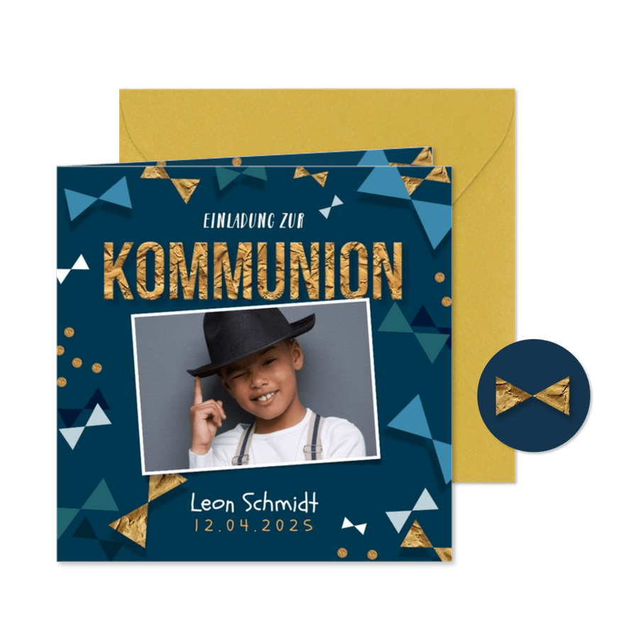 Einladung zur Kommunion mit Foto und Typografie - Karteneindruck
