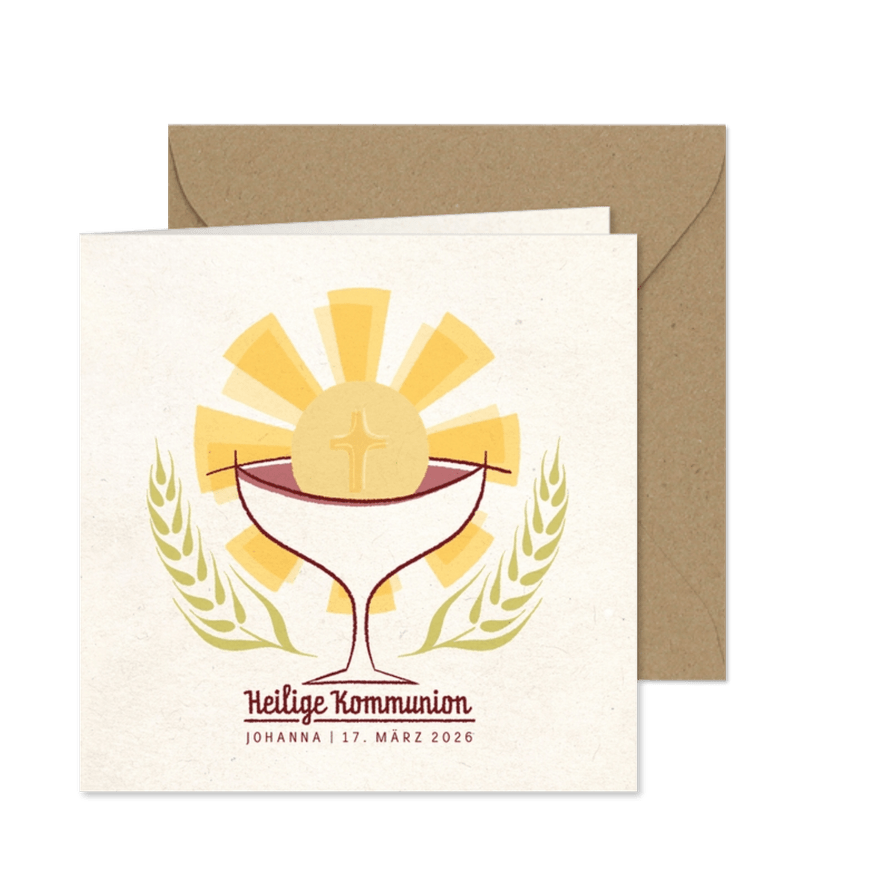Einladung zur Kommunion mit Kelch und Hostie - Karteneindruck