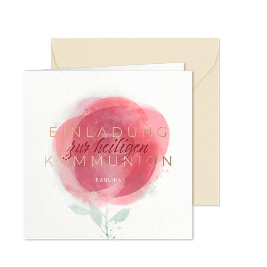 Einladung zur Kommunion mit Rosenmotiv - Karteneindruck
