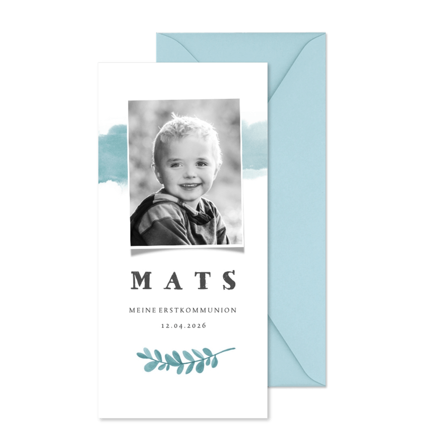 Einladung zur Kommunion Palmwedel, Foto & Wasserfarbe - Karteneindruck