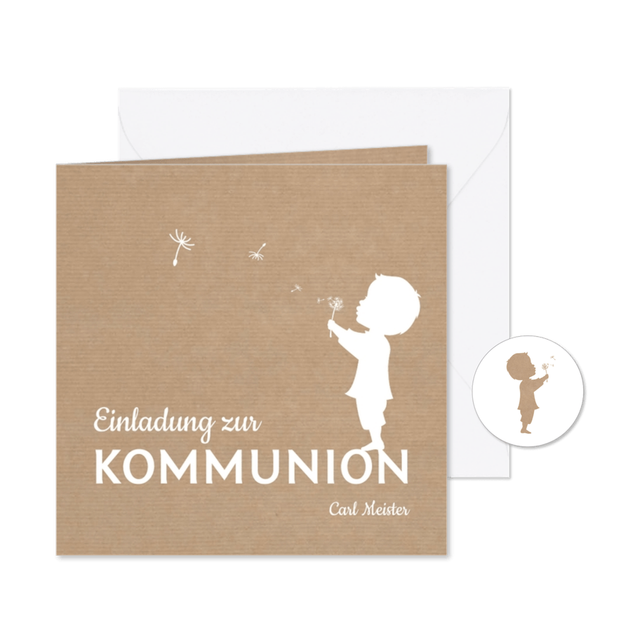 Einladung zur Kommunion Scherenschnitt Junge Kraftpapier - Karteneindruck