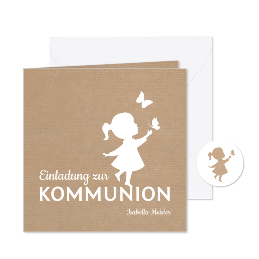 Einladung zur Kommunion Scherenschnitt Mädchen Kraftpapier - Karteneindruck