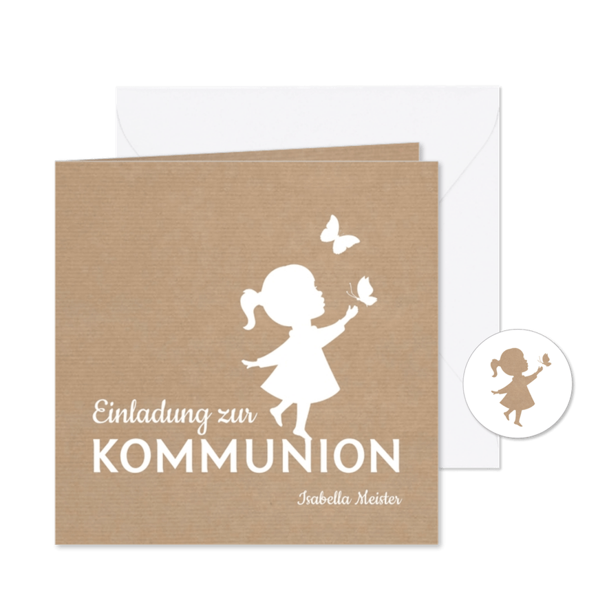 Einladung zur Kommunion Scherenschnitt Mädchen Kraftpapier - Karteneindruck
