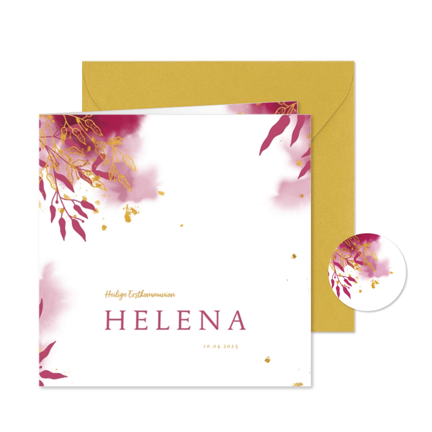 Einladung zur Kommunionsfeier botanisch & Goldakzente - Karteneindruck
