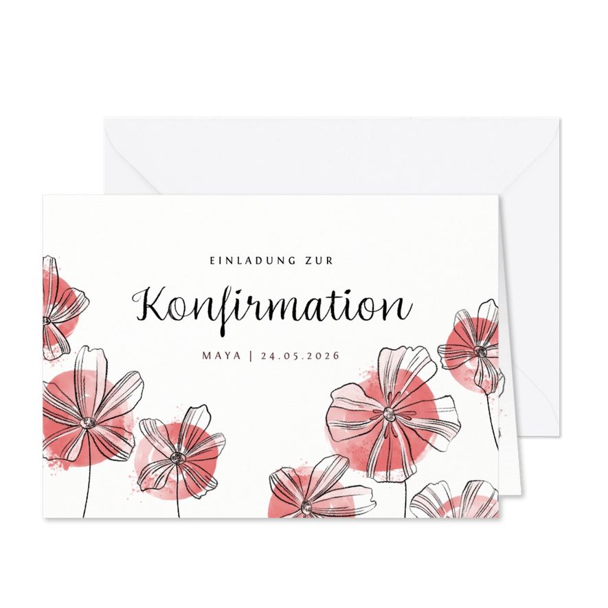 Einladung zur Konfirmation Blüten und Aquarell - Karteneindruck
