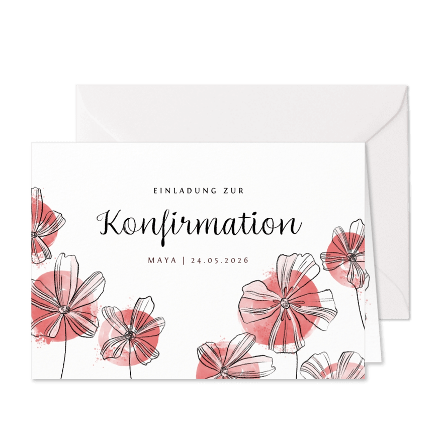 Einladung zur Konfirmation Blüten und Aquarell - Karteneindruck
