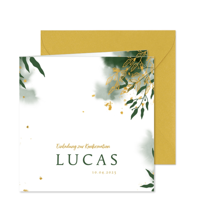 Einladung zur Konfirmation botanisch grün Foto innen - Karteneindruck
