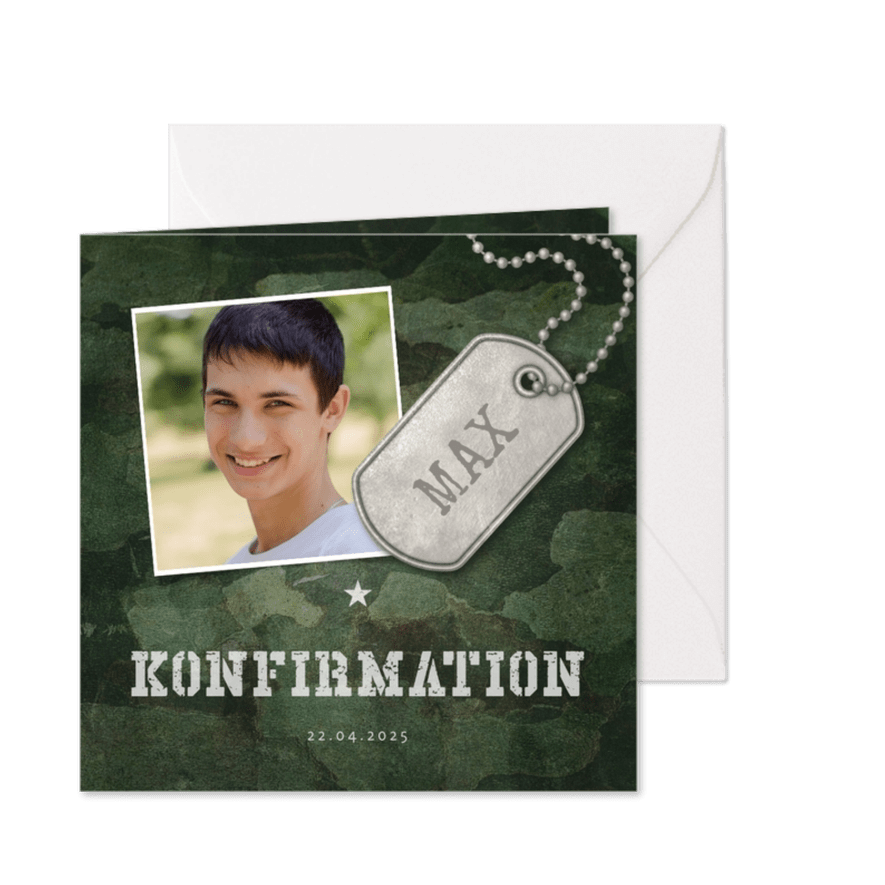 Einladung zur Konfirmation Foto Military grün - Karteneindruck
