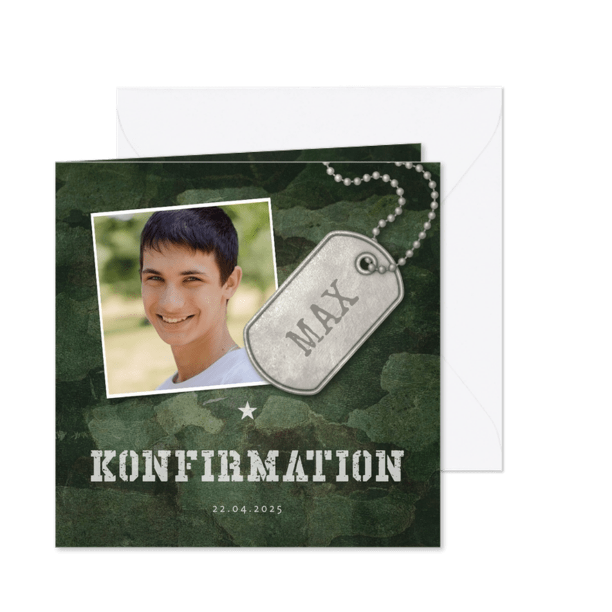 Einladung zur Konfirmation Foto Military grün - Karteneindruck