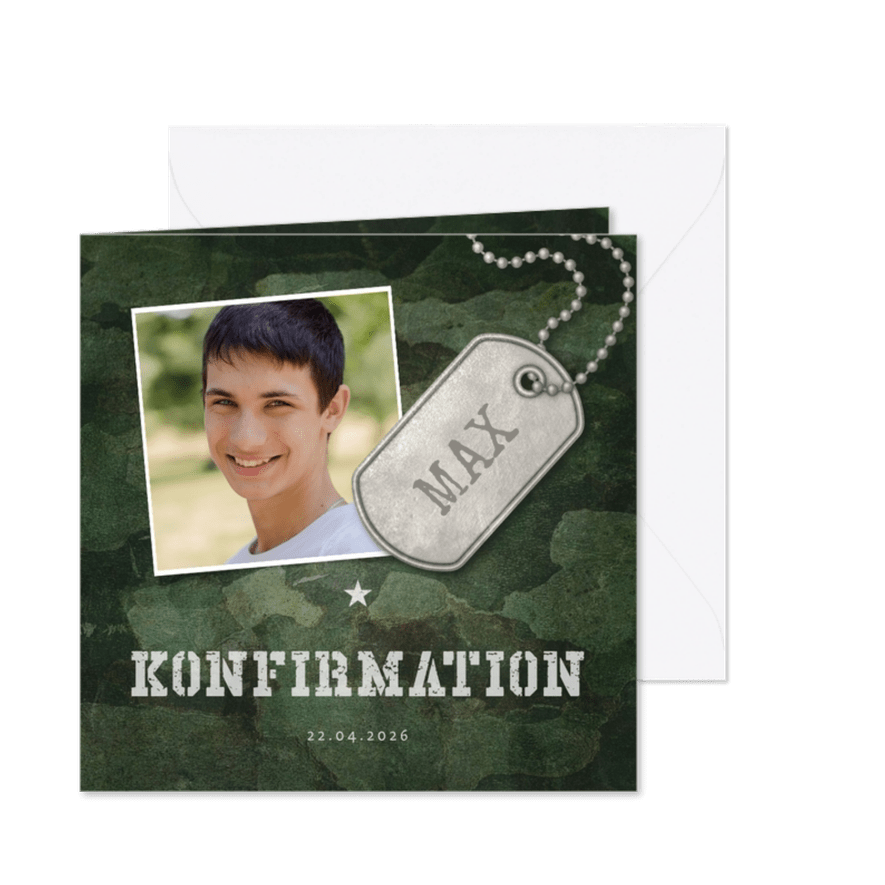 Einladung zur Konfirmation Foto Military grün - Karteneindruck
