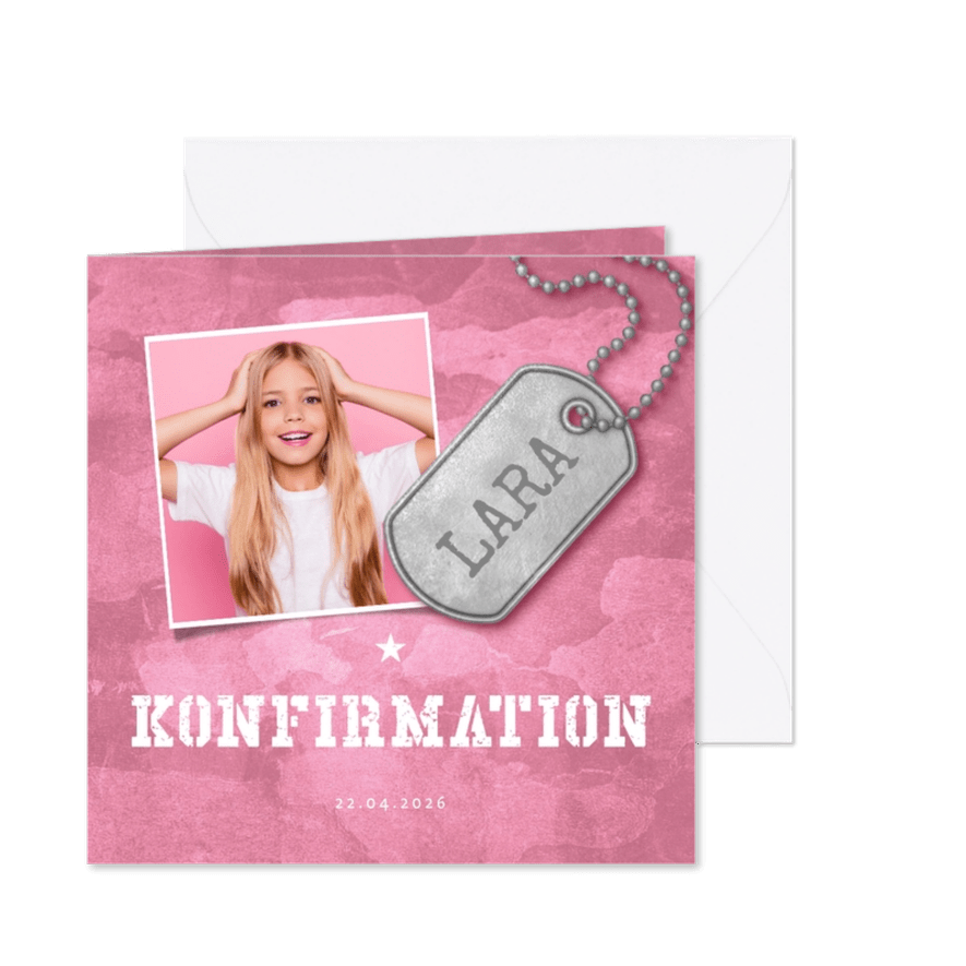 Einladung zur Konfirmation Foto Military rosa - Karteneindruck