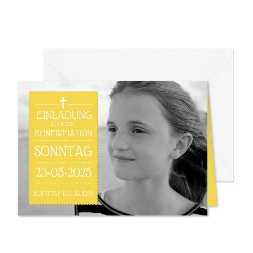 Einladung zur Konfirmation gelb großes Foto - Karteneindruck