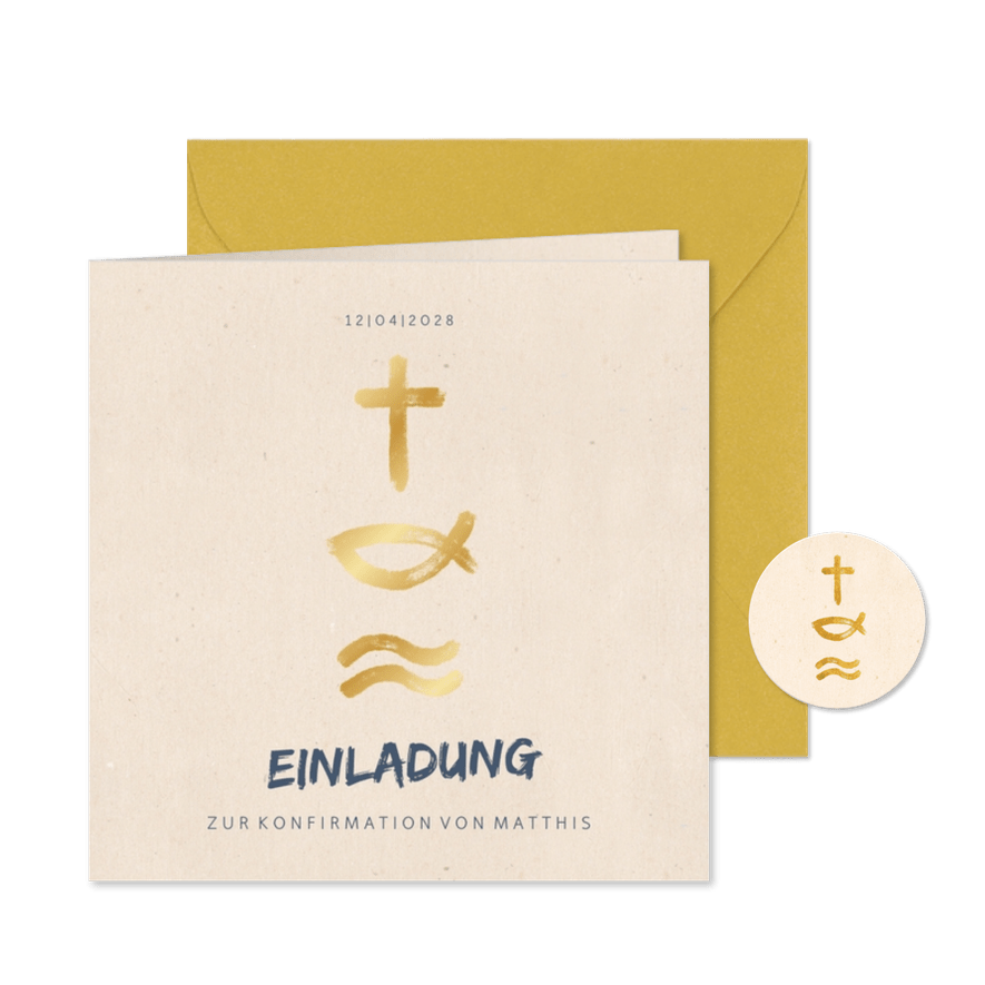 Einladung zur Konfirmation Symbole Foto innen - Karteneindruck