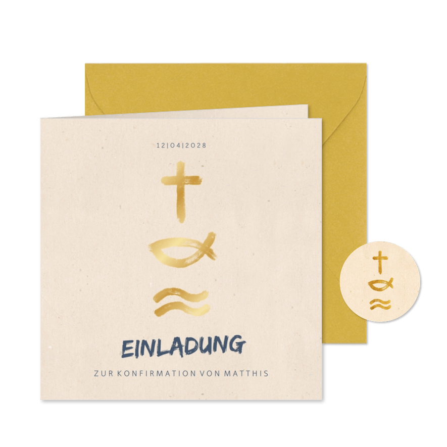 Einladung zur Konfirmation Symbole Foto innen - Karteneindruck
