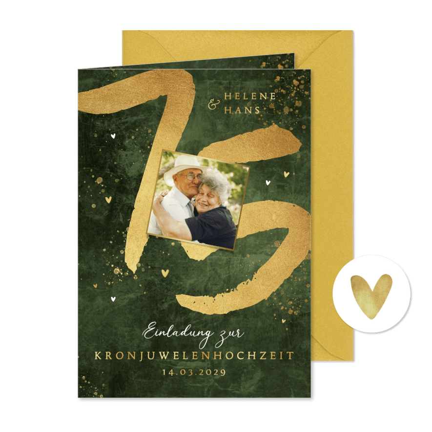 Einladung zur Kronjuwelenhochzeit 75 - Karteneindruck
