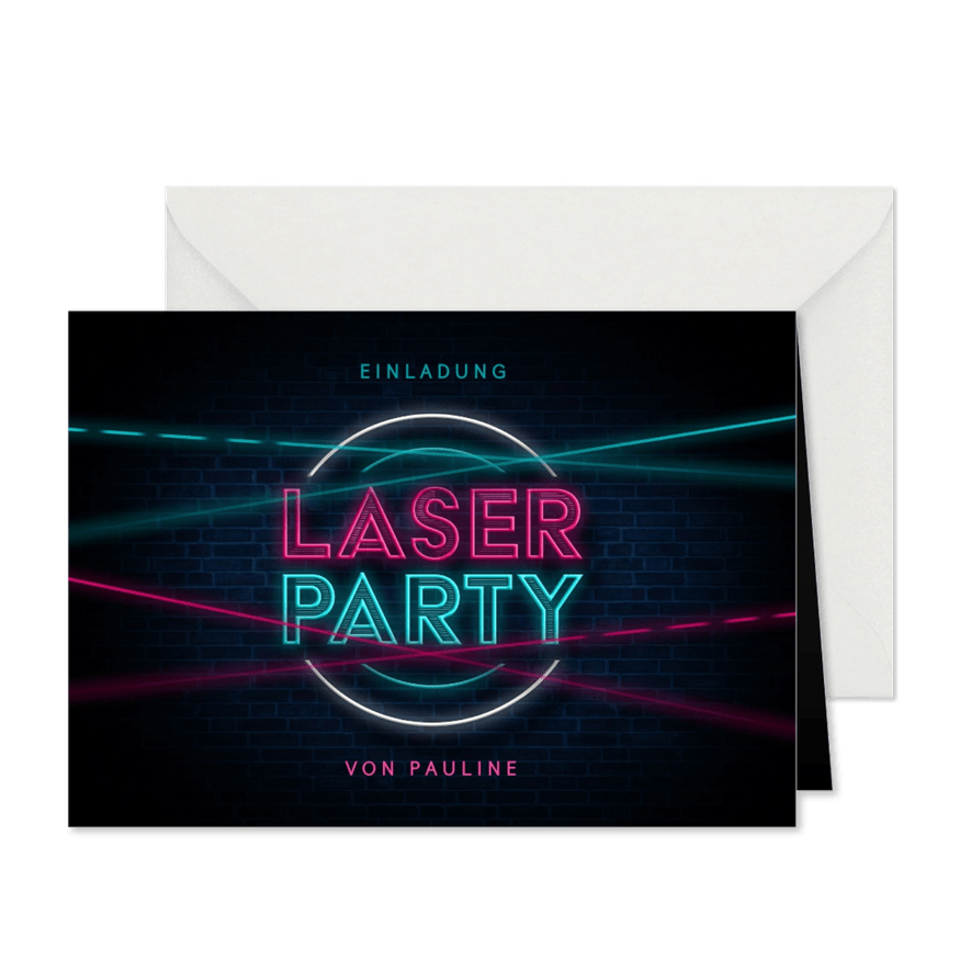 Einladung zur Laserparty Laserstrahlen - Karteneindruck

