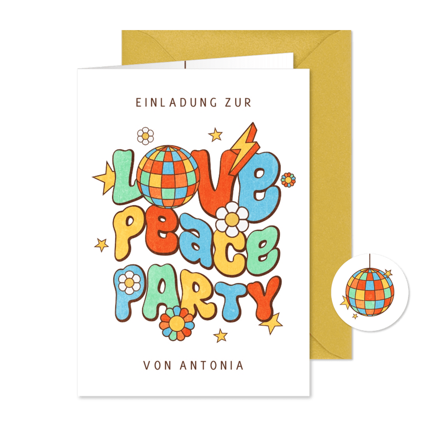 Einladung zur 'Love & Peace-Party' - Kartenvorschau
