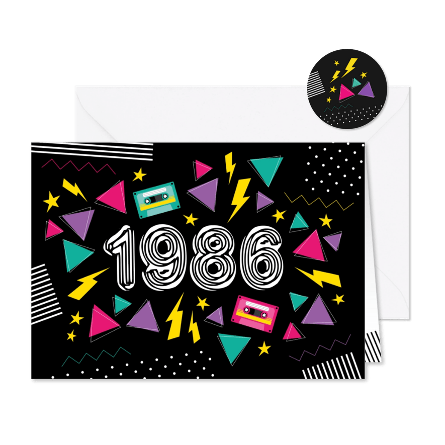 Einladung zur Mottoparty der Eighties 1986 - Karteneindruck
