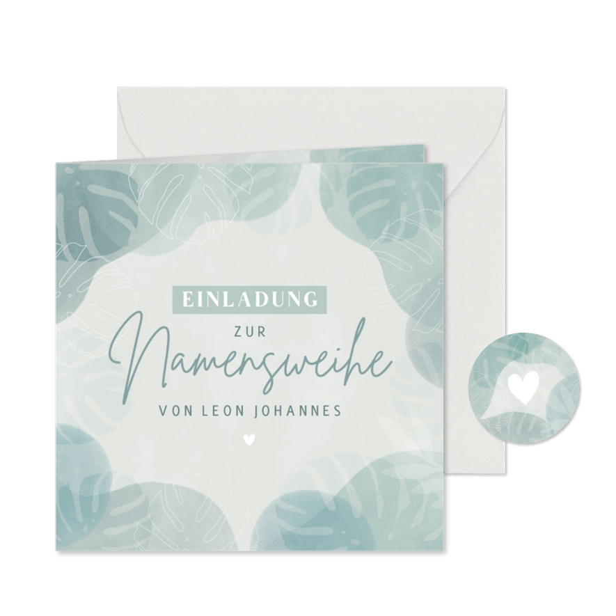 Einladung zur Namensweihe botanisch hellblau - Karteneindruck
